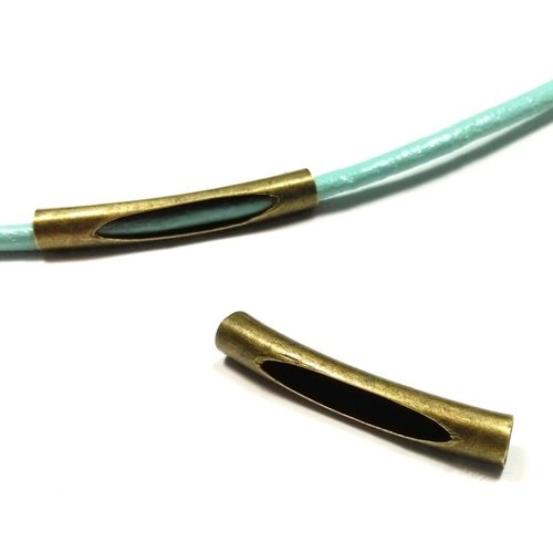 10 perles tube bronze entaillé 32mm