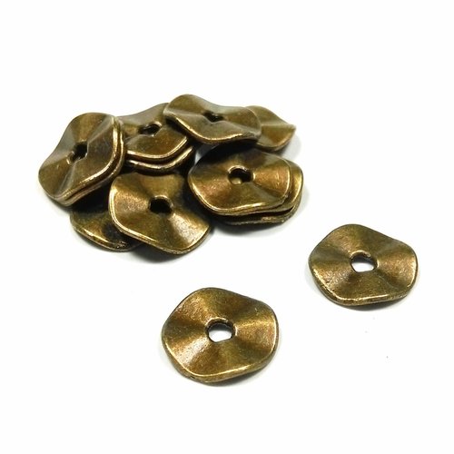 20 perles anneaux disques irréguliers 9.5 mm métal bronze