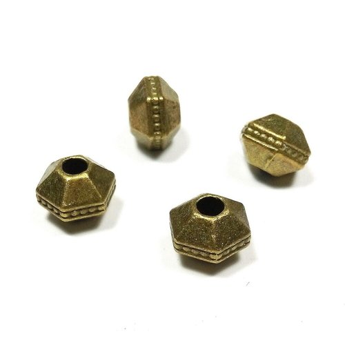 10 perles a facettes en métal bronze 10 mm