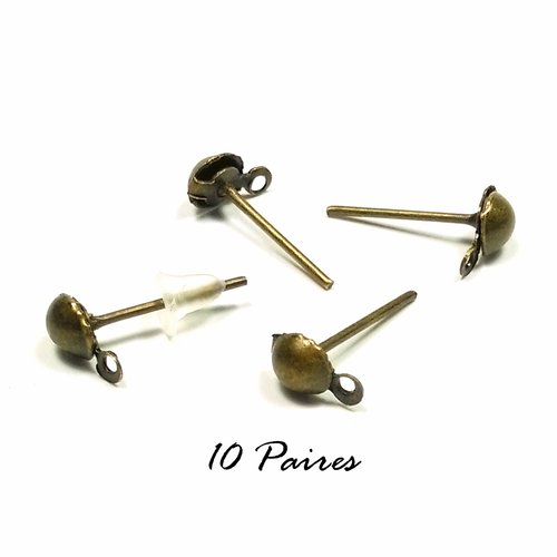 20 puces clous d'oreilles avec anneau connecteur bronze