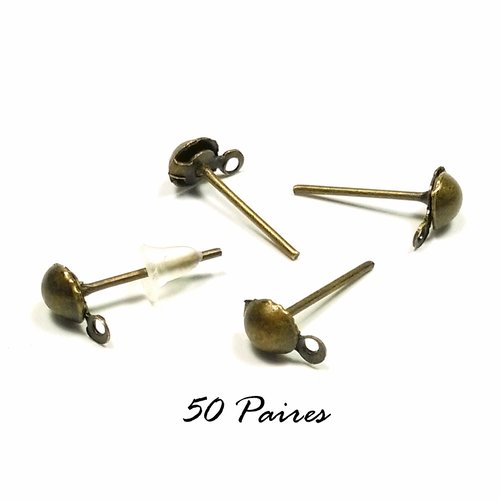 100 puces clous d'oreilles avec anneau connecteur bronze