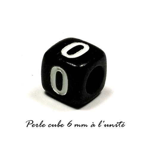 Perle acrylique chiffre " 0 " cube noir 6mm