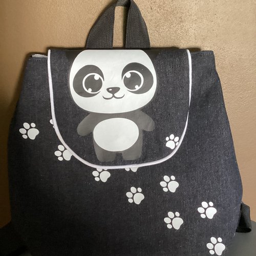 Sac à dos enfant en jean (denim) noir, motif panda