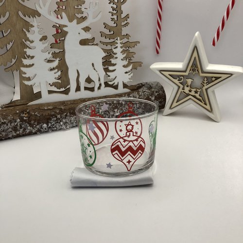 Ramequin/petit pot décoré en verre boules de noël