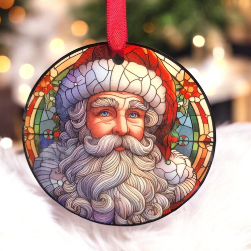 Décoration boule plate de noël en bois - père noël