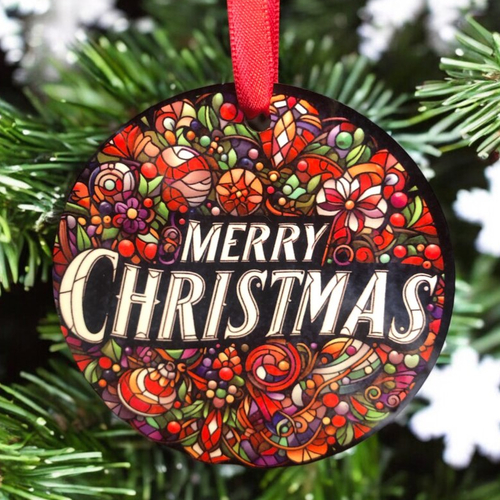 Décoration boule plate de noël en bois - merry christmas