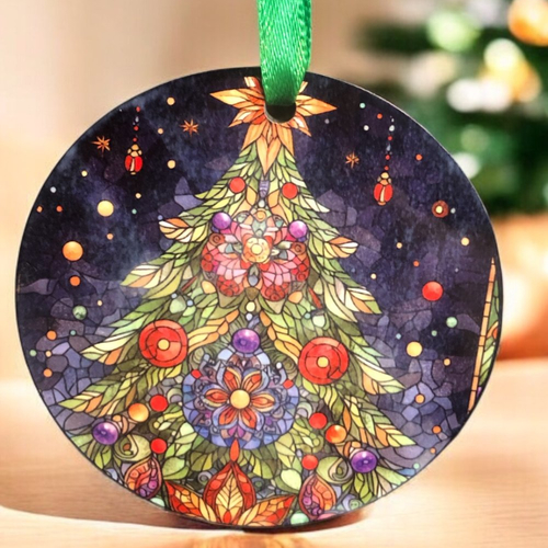 Décoration boule plate de noël en bois - sapin de noël