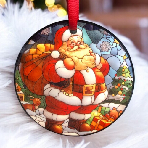 Décoration boule plate de noël en bois - père noël