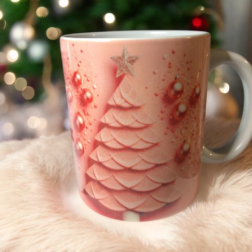 Mug de noël sapin rose.