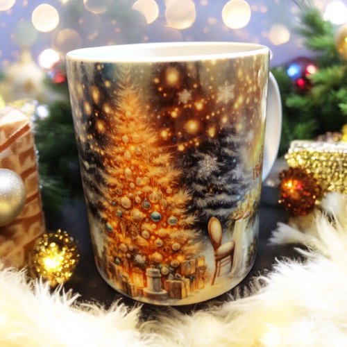 Mug de noël - sapin de noël doré et décor de fêtes