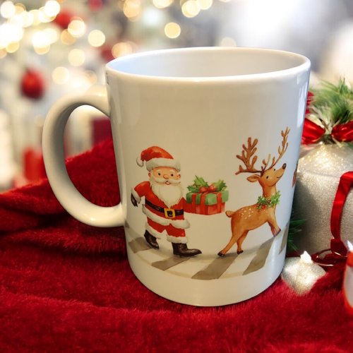 Mug de noël - le père noël et ses amis traversent la route