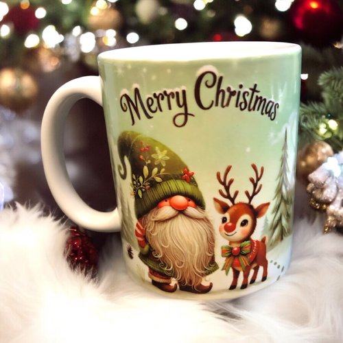 Mug de noël - gnome sur fond vert