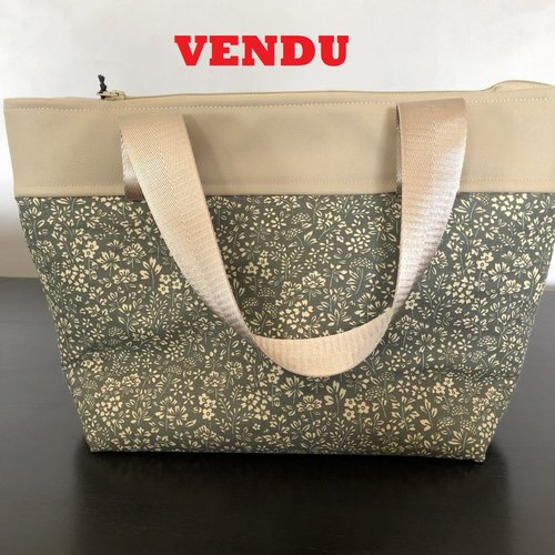 Sac à main fleurs kaki et beige