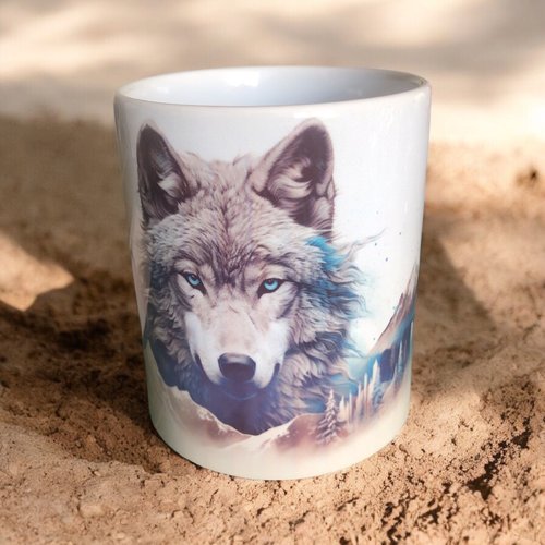 Mug design loup bleu et gris