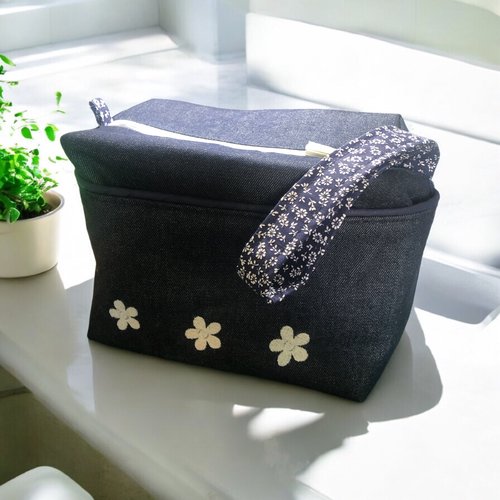 Trousse xl jean et coton fleurs marine