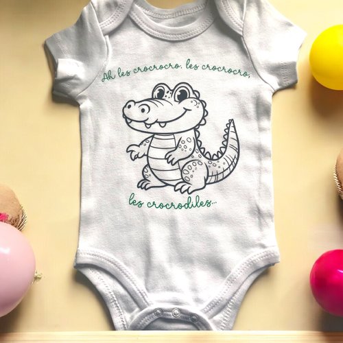 Body bébé avec message: "ah les crocro, les crocro, les crocodiles" et image