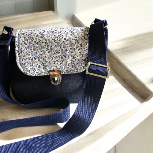 Sac bandoulière jean et coton fleurs