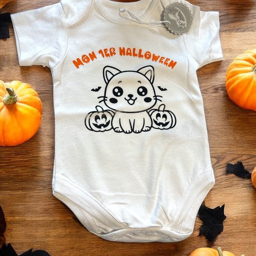 Body bébé mon 1er halloween- chat avec citrouilles