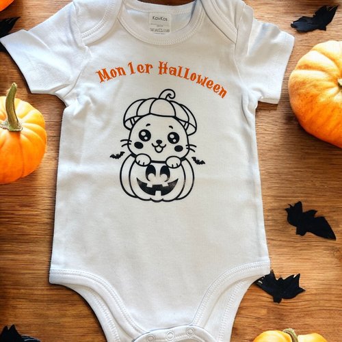 Body bébé mon 1er halloween- chaton et citrouille