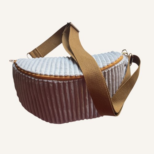Sac banane en velours beige et doublure automne xl