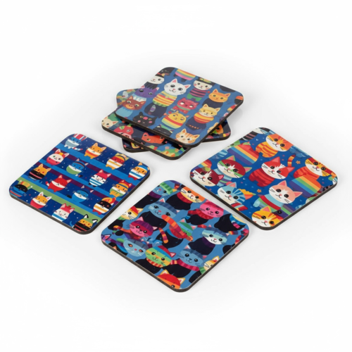 Lot de 6 sous-verre - chats multicolores