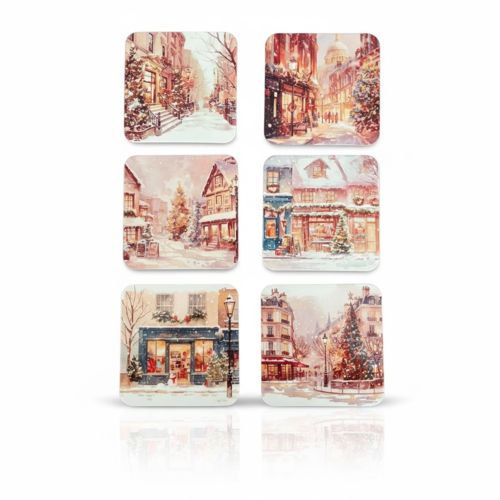 Lot de 6 sous-verre - noël à la ville