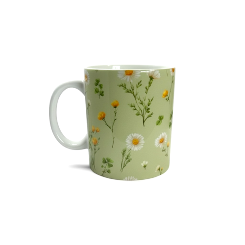 Mug fleurs sur fond vert amande