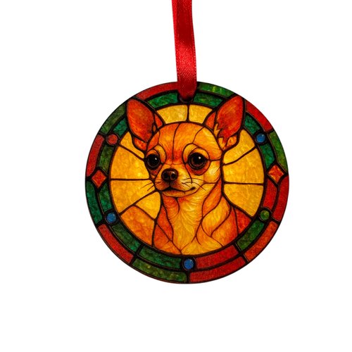 Décoration boule plate de noël en bois - chihuahua