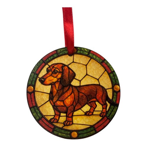 Décoration boule plate de noël en bois - teckel