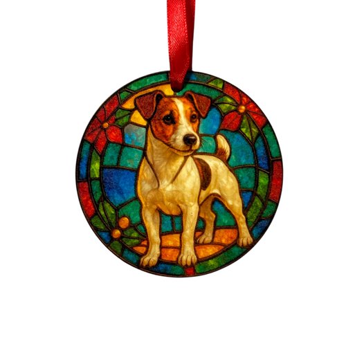 Décoration boule plate de noël en bois - jack russell