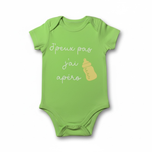 Body bébé avec message: "j'peux, pas j'ai apéro" - vert clair
