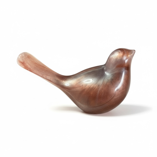 Oiseau en résine epoxy - marron et blanc nacré
