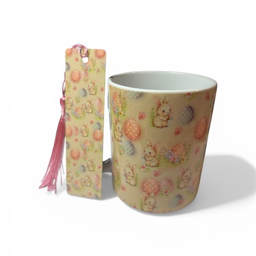 Pack cadeau - mug en céramique + marque-page en aluminium - pâques