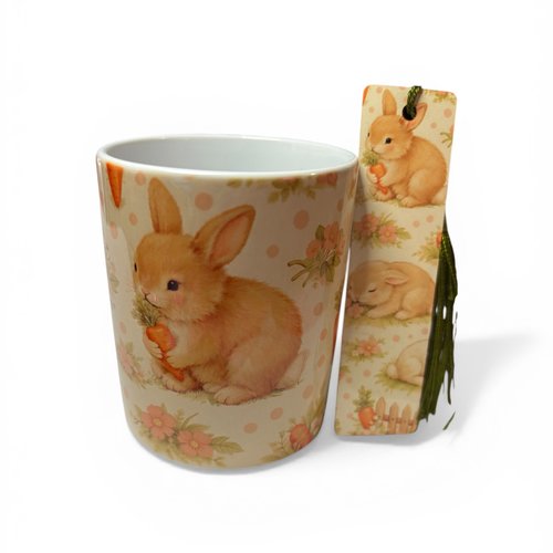 Pack cadeau - mug en céramique + marque-page en aluminium - pâques