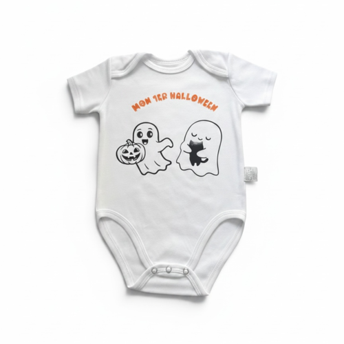 Body bébé avec message: "mon premier halloween" - petits fantômes- blanc