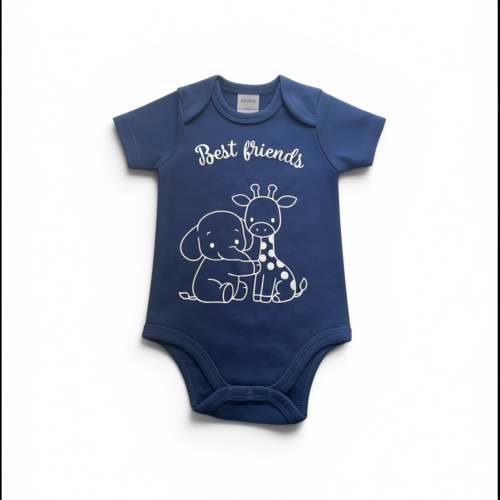 Body bébé avec message: "best friendsi" - bleu marine - bébé girafe et éléphant