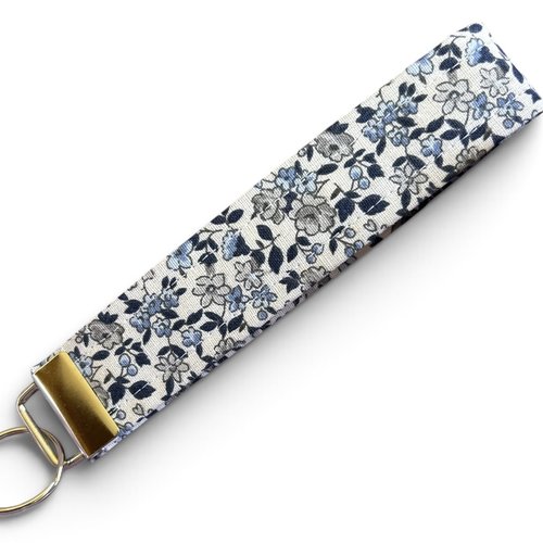Porte-clé dragonne cousu main - tissu à petites fleurs bleues style liberty