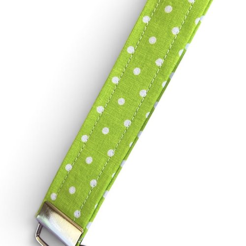 Porte-clé dragonne cousu main -vert pomme et pois blancs