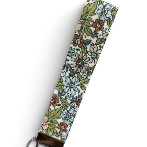 Porte-clé dragonne cousu main - fleuri style liberty - vert