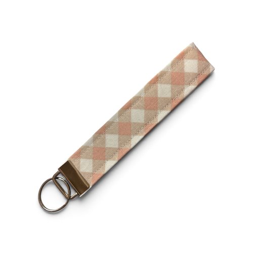 Porte-clé dragonne cousu main - carreaux vieux rose, blanc et beige- idée cadeau