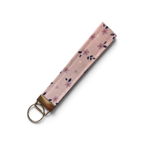 Porte-clé dragonne cousu main - fleurs sur fond mauve - idée cadeau
