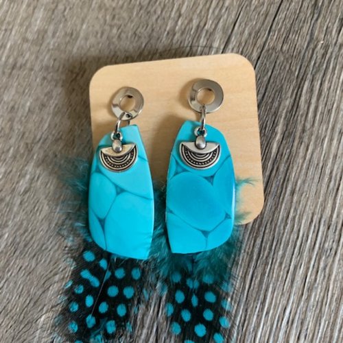 Boucles d'oreilles plumes bleu lagon