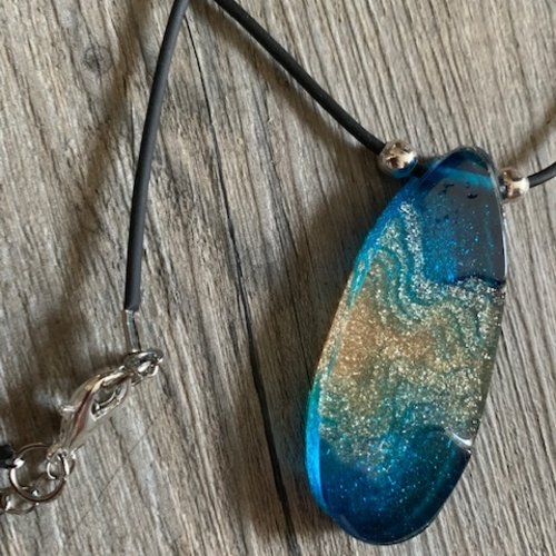 Collier pendentif "atoll" - bleu - ovale