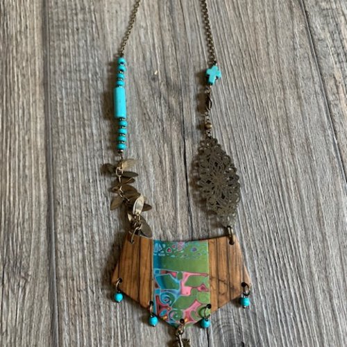 Collier bois / turquoise