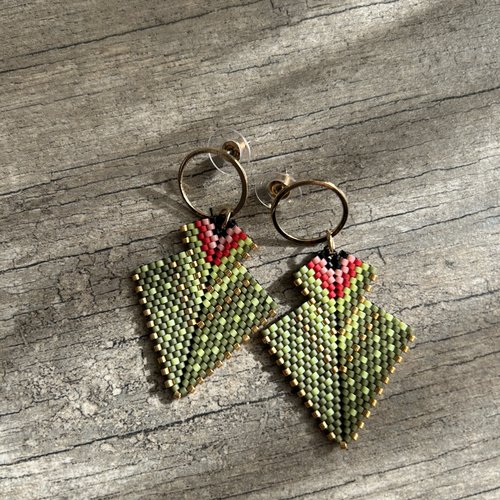 Boucles d'oreilles rouge et or