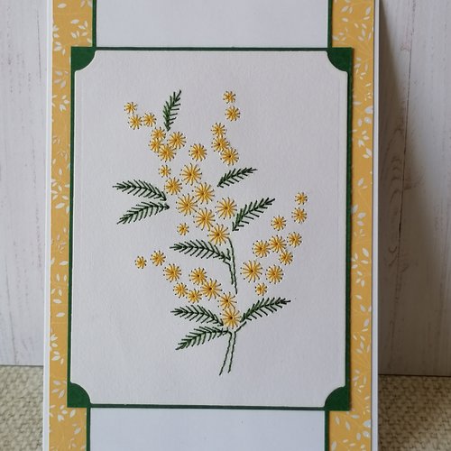 Carte brodée, mimosa