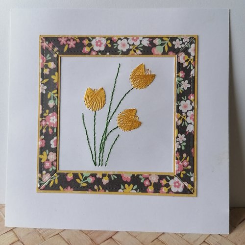 Carte brodée main, tulipe