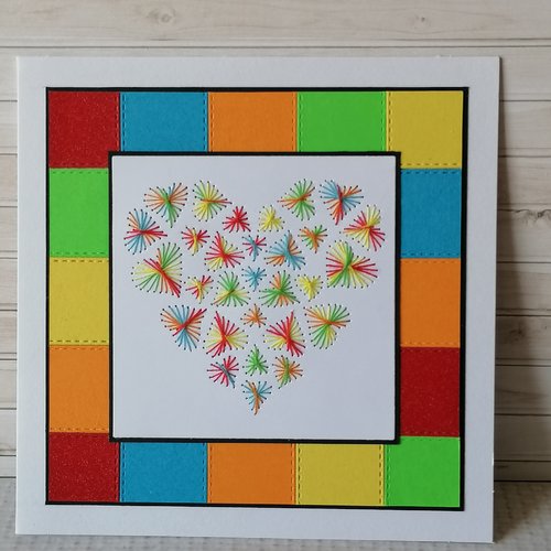Carte brodée main, d'un coeur de coeurs