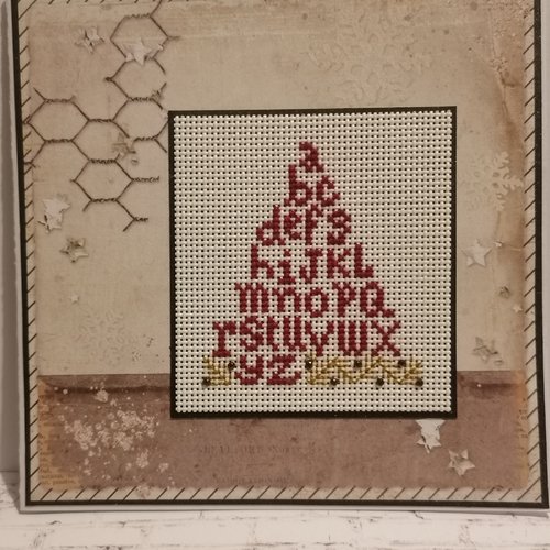 Carte brodée main, sapin de noël abécédaire