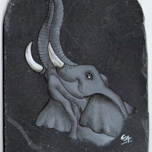 Éléphant peinture acrylique sur ardoise